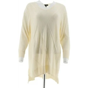 NEW H by HALSTON $54 3/4 Sleeve Pullover Sweater - Stitch Details-Bone-XX-Small - Picture 1 of 6