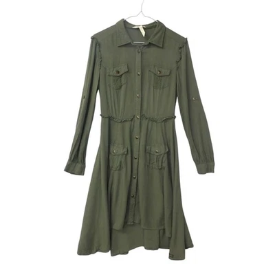 Matilda Jane Girls Olive Green Long Sleeve Button Up Hi-Low Dress Size S - Image 1 of 3