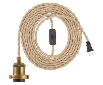 Switch Plug in Vintage Lamp Hemp Rope Pendant Light Industrial Retro 15FT DIY - Image 1 of 4