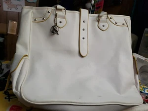 Elizabeth Arden große Beuteltasche Handtasche weiß gelber Rand Vintage Etikett - Bild 1 von 7