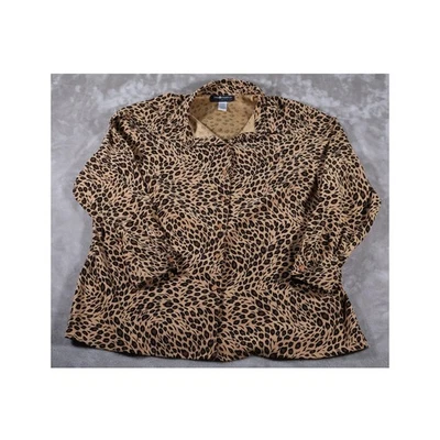 Sag Harbor 衬衫女式 24W 棕色黑色动物印花纽扣长袖上衣 — 第 1/4 张图片