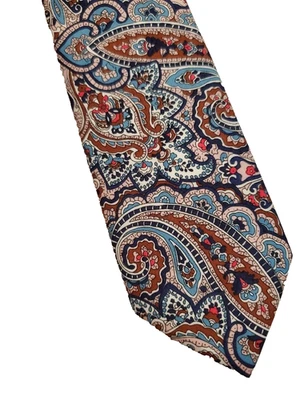 Nuevo Gianni Feraud Corbata Liberty Tela Algodón Paisley 58.75 x-2.75, Azul, Rojo, Marrón Foto 1 de 4