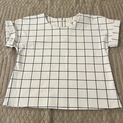 Melloday Anthropologie Women M Black & White Windowpane Blouse Business Career - Image 1 of 4