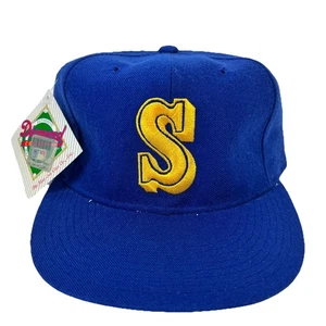 Vintage 90s Seattle Mariners New Era Fitted Hat Size 7 1/2 Wool Plain Logo Pro - Bild 1 von 13