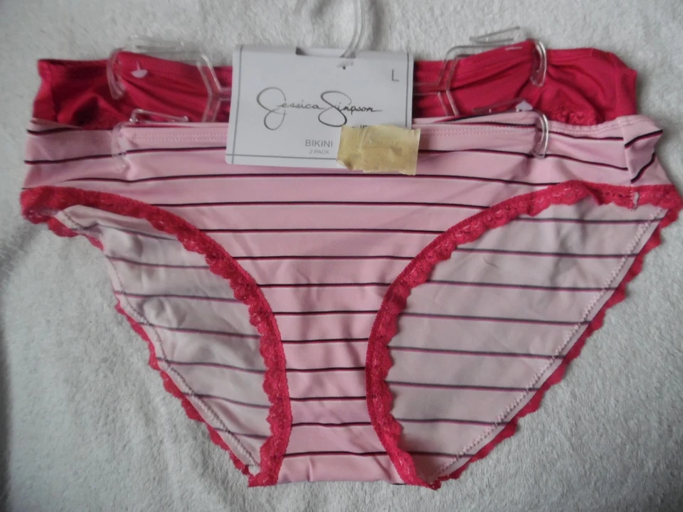 ДВА НЕЙЛОНА СПАНДЕКС JESSICA SIMPSON БИКИНИ ТРУСИКИ РОЗОВЫЙ, L. РОЗОВЫЙ ПОЛОСКИ МАЛЕНЬКИЙ S - Изображение 1 из 4