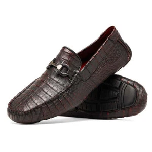 NUEVO Zapato de Vestir Marco Milano Driver Mocasín Cuero Cocodrilo Parma Negro Cereza - Imagen 1 de 5