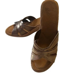 White Mountain Sarie size 10 M metallic brown leather wedge sandals - Picture 1 of 5
