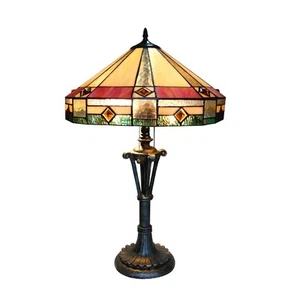Tiffany Style Stained Glass Table Lamp 26" Tall 18" Shade Arts & Crafts Mission - Picture 1 of 2