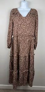 Rylee + Cru Mabel Kleid Damen Größe XL Braun Langarm Blumen Cottagecore Neu mit Etikett - Bild 1 von 14