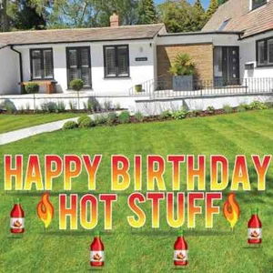 Happy Birthday Hot Stuff Yard Letters, 27pc Birthday Yard Art, Bday Yard Signs - Picture 1 of 9