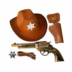 Halloween Western Cowboy Kit Gun with Sheriff Badge and Belt Hat - Foto 1 di 3