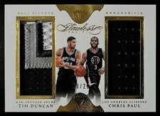 Tim Duncan Chris Paul 2015-16 Panini Flawless Dual Diamond Game Used Patches /25