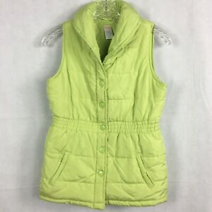 Gymboree Girls Lime Green Snap Button Up Puffer Vest Sz L 10-12 