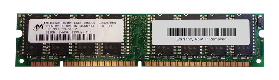 MICRON 512MB 133 RAM 133 168PIN MT16LSDT6464AY-133D2 - Image 1 of 1