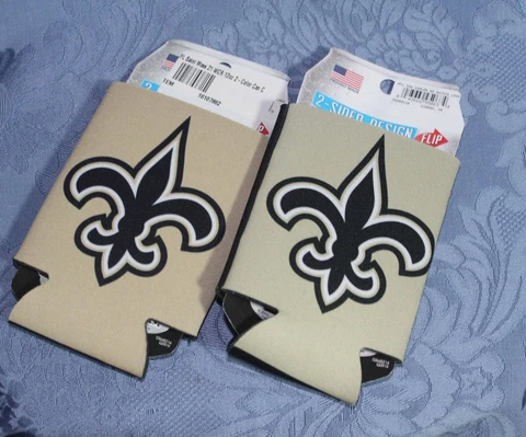 Set of 2 Double Sided New Orleans Saints Can Cooler Koozies Officially Licensed Cover