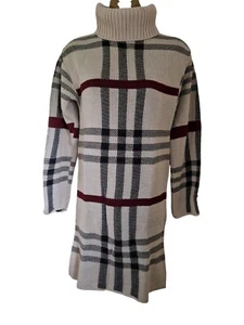 Vestido jersey cuello polo beige a cuadros talla 8-10 - Imagen 1 de 5