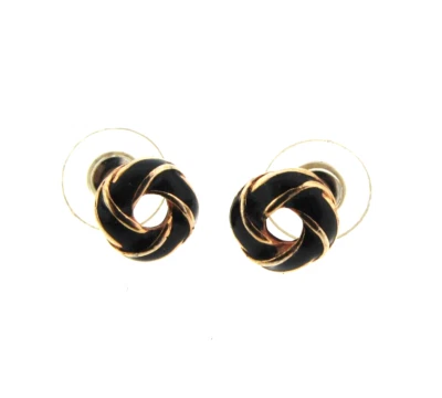 Dainty Love Knot Stud Black Enamel Gold Tone 10 mm - Image 1 of 4