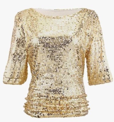 Blusa túnica Amazon Kuji dorada lentejuelas fiesta top 26” busto 18w plus nueva sin etiquetas Foto 1 de 4