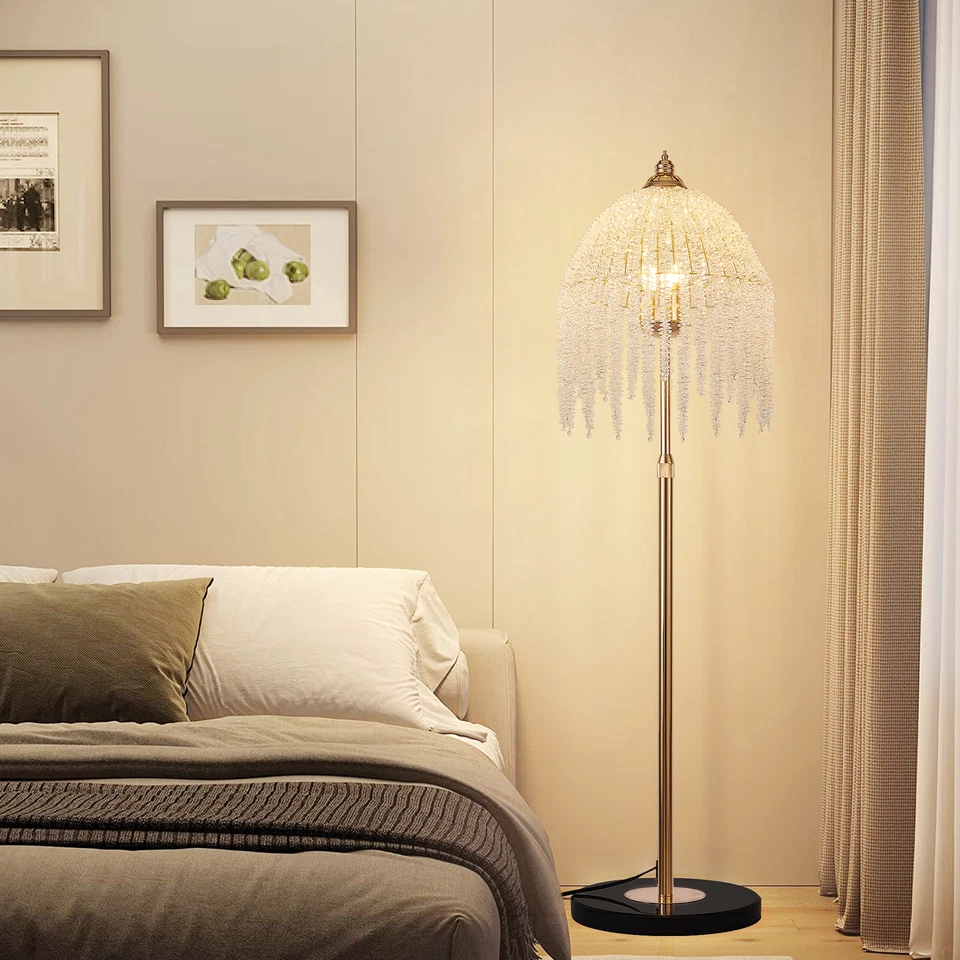 63'' Elegant Gold Crystal Floor Lamp w On-Off Foot Switch Living Room Lighting - Image 1 of 4