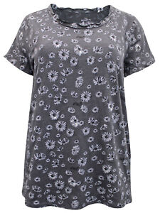 Gina Benotti t-shirt top plus size 14/16 18/20 22/24 26/28 grey daisy cotton