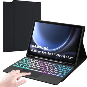 ROOFEI Galaxy Tab S9 FE/S9 Coque avec Clavier QWERTZ : 3 Zones-7 Couleurs DIY Arrière - Photo 1/12