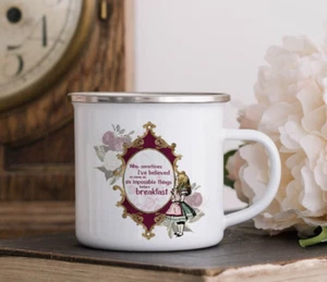 Personalised Alice Wonderland Enamel Mug, kids coaster set, Unique design - Picture 1 of 2