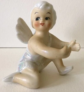 Vintage Weihnachten geflügelter Engel Cherub Pixie Putti Kerze Kletterer Umarmung Japan - Bild 1 von 7