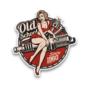 Rot 1960 Old School Pinup Girl Mechaniker Retro Vinyl Aufkleber Abziehbild 100x95mm - Bild 1 von 1