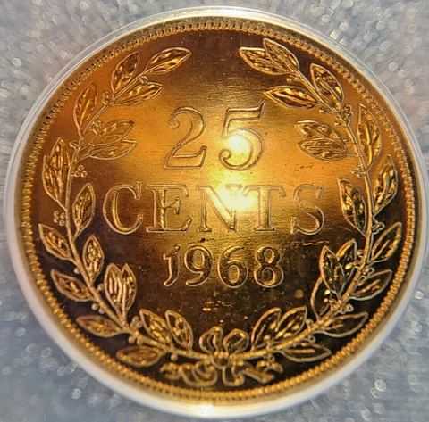 1968 Liberia 25 Cents KM# 16a.2 MS 65 Absolutely Stunning Fantastic Condition Cover