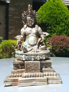 Vintage Silver copper plated Tibetan Jambhala aka Buddha God of Wealth statue. - Picture 1 of 12