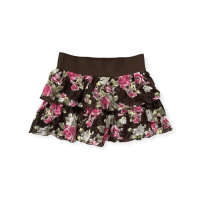 Falda Patinadora Justice Girl Marrón Rosa Floral Encaje Pull-On Niveles Talla 6 Foto 1 de 4