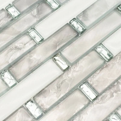 Mosaic Tiles Sheet Elegance Grey And White Glass for Walls Floors Baths Kitchen - Image 1 of 4