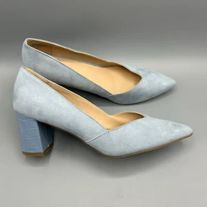 Ann Taylor Block Heel Suede Pumps Pointed Block Heel Shoes Blue Womens Size 10M - Picture 1 of 9