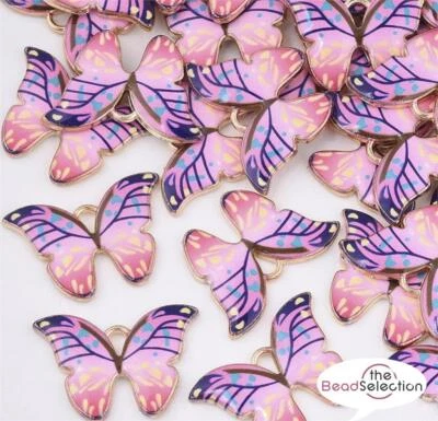 THEBEADSELECTION 5 SCHMETTERLING EMAILLE CHARMS ANHÄNGER PERLE ROSA 22 mm SCHMUCKHERSTELLUNG C227