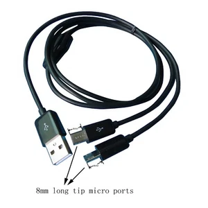 1m 3ft black 2 in 1 micro usb data charger cable with 8mm long tip micro ports - Photo 1 sur 4