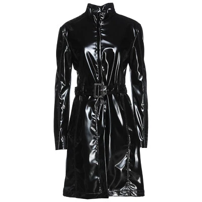 Black PVC Shining Long Coat - Image 1 of 4