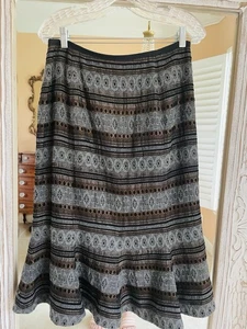 Vintage Carlisle Autumn-Winter Wool Viscose Gray Black Brown Skirt Size 8 - Picture 1 of 5