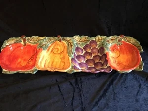 NEU 4 GESCHLITZTE SERVIERSCHALEN MIT HANDBEMALTEN OBSTEN KORSIKA 20" lang - Bild 1 von 11