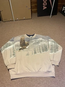 Sudadera Vintage Años 90 Águila Paisaje Naturaleza AOP Estampado Completo - Imagen 1 de 17