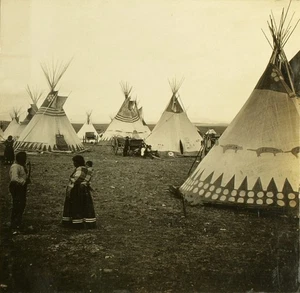 N A Forsyth Blackfeet Indian Stereoview of Painted Lodges (Tee Pees) MHS#319 1st - Picture 1 of 3