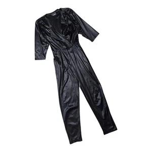 Mono de Colección Años 80 Stash Negro Brillante Tela Metálica Envolvente Top Cuello S - Imagen 1 de 6