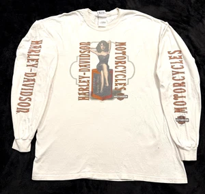 Harley Davidson Shirt Mens Large Long Sleeve Pinup Graphic Biker 2008 Y2K - Picture 1 of 12