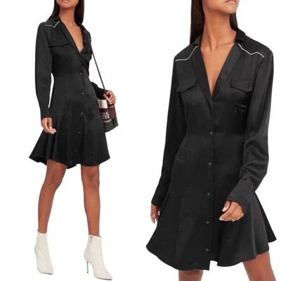 ALC Rora Silk Button Down Mini Black Shirt Dress Size 8 - Image 1 of 4
