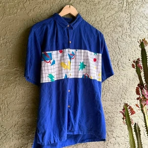 Vintage B.S.R. 90s Geometric Button Up Men's L Shirt  - Picture 1 of 6