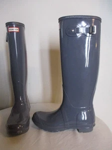 Hunter raffinierter hoher glänzender wasserdichter Damen-Regenstiefel in Tundra-Grau Größe 8 - Bild 1 von 7