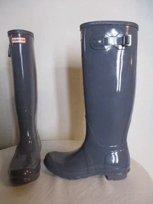 Hunter Women's Refined Tall Gloss Waterproof Rain Boot in Tundra Gray Size 8 - Image 1 of 4