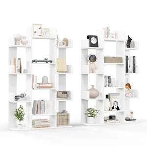 2PCS Bookshelf Tree-Shaped Bookcase w/13 Storage Shelf Rustic Industrial Style - Picture 1 of 10