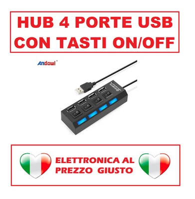 Multipresa USB 2.0 Splitter 4 porte con 4 interruttori sdoppiatore ciabatta nero - Immagine 1 di 4