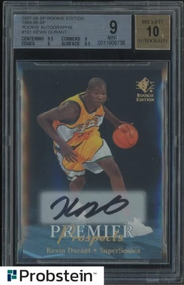 2007-08 SP Rookie #151 Kevin Durant Seattle Supersonics RC Rookie BGS 9 AUTO 10 - Image 1 of 2