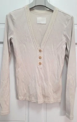 Top acanalado Citizens of Humanity para mujer Henley escarlata cuello en V - beige - grande Foto 1 de 4